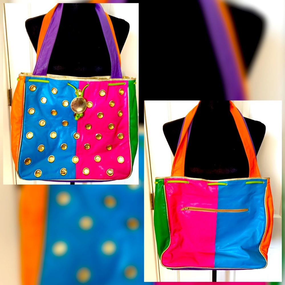 Multicolor Genuine Leather Colorblock Bag